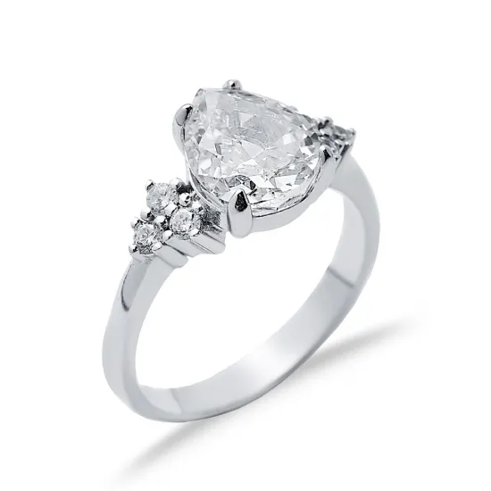 Pear Drop Design White CZ Stone Cluster Zircon Ring Jewelry Pear Drop Design White CZ Stone Cluster Zircon Ring Jewelry