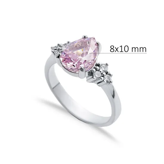 Light Pink CZ Pear Drop Cluster CZ 925 Silver Ring