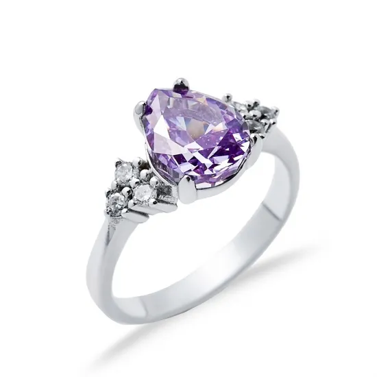 Amethyst CZ Pear Drop Cluster CZ 925 Silver Ring Amethyst CZ Pear Drop Cluster CZ 925 Silver Ring