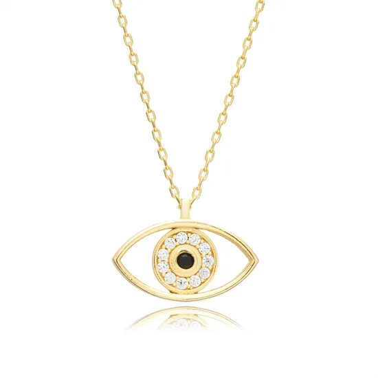 Black CZ Evil Eye 925 Sterling Silver Necklace