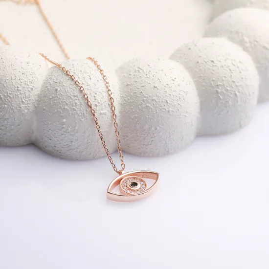 Black CZ Evil Eye 925 Sterling Silver Necklace