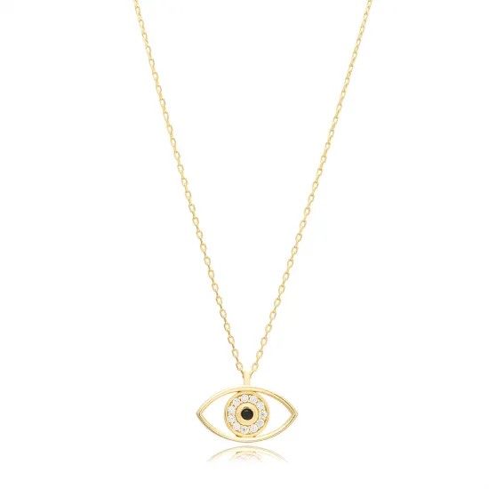 Black CZ Evil Eye 925 Sterling Silver Necklace