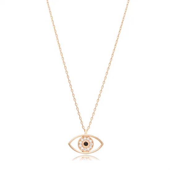 Black CZ Evil Eye 925 Sterling Silver Necklace