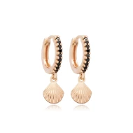 Seashell Black CZ 925 Sterling Silver Earrings