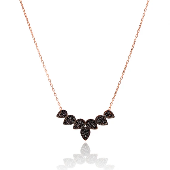 Made in Turkey Black Pear Cluster CZ Silver Necklace