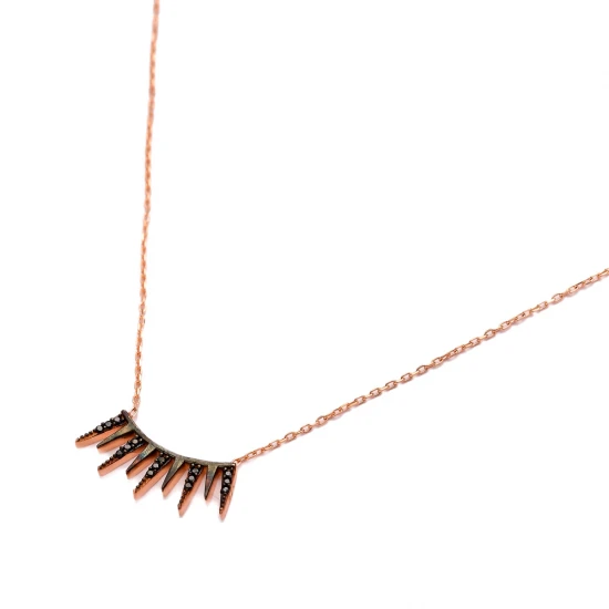 Turkish Black Long Spike Fringe CZ 925 Silver Necklace