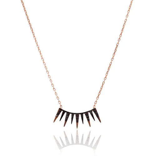 Turkish Black Long Spike Fringe CZ 925 Silver Necklace