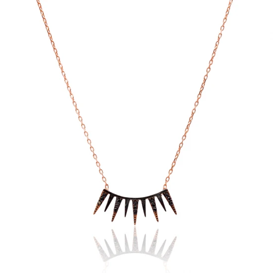 Turkish Black Long Spike Fringe CZ 925 Silver Necklace