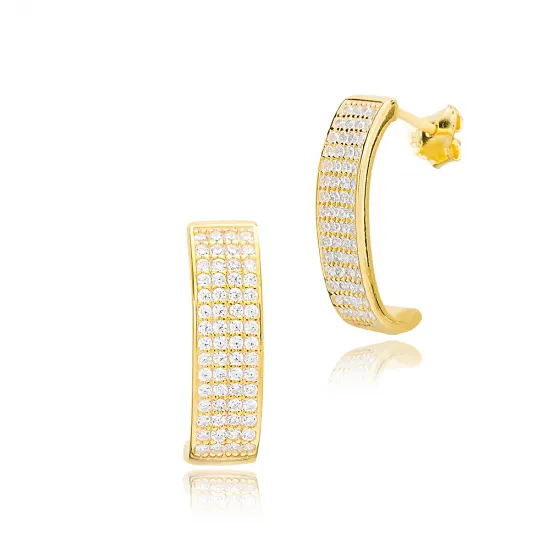 Clear Wide Pave Hoop CZ 925 Sterling Silver Earrings