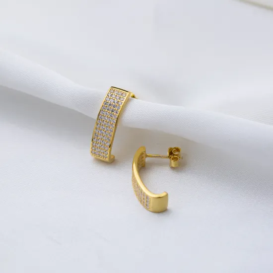 Clear Wide Pave Hoop CZ 925 Sterling Silver Earrings