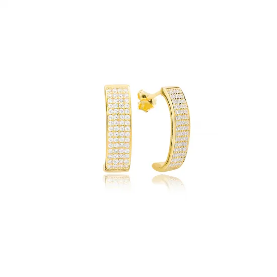 Clear Wide Pave Hoop CZ 925 Sterling Silver Earrings