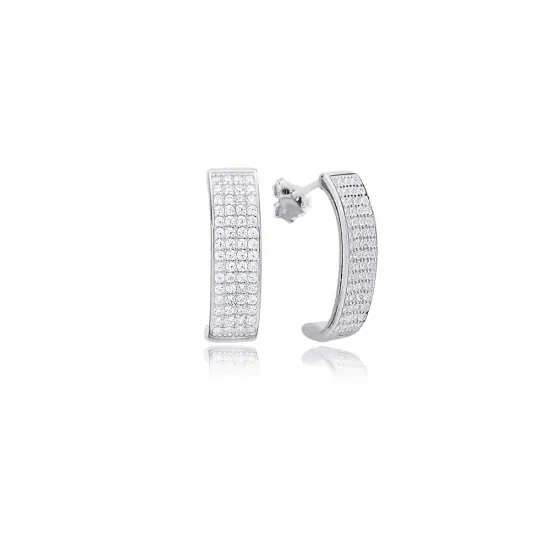 Clear Wide Pave Hoop CZ 925 Sterling Silver Earrings