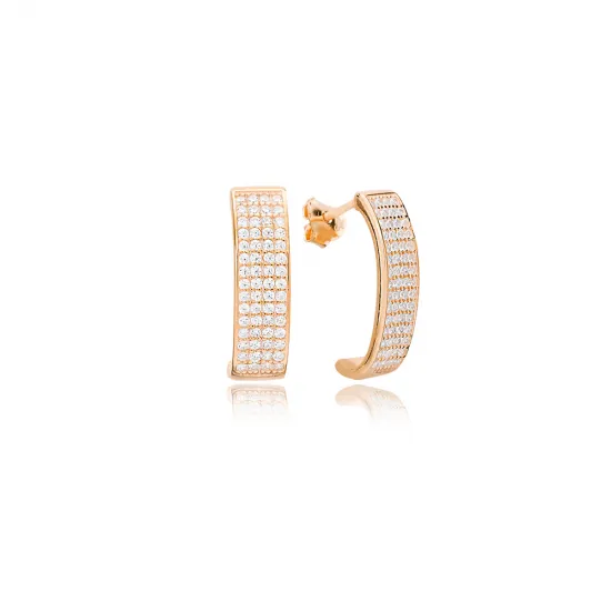 Clear Wide Pave Hoop CZ 925 Sterling Silver Earrings