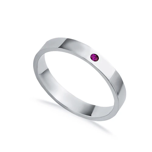Simple Plain With Tiny Ruby CZ 925 Sterling Silver Ring