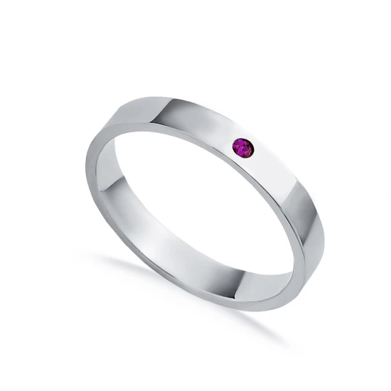 Simple Plain With Tiny Ruby CZ 925 Sterling Silver Ring - Sade 925 Silver Jewelry