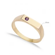 Simple Plain With Tiny Amethyst CZ Sterling Silver Ring