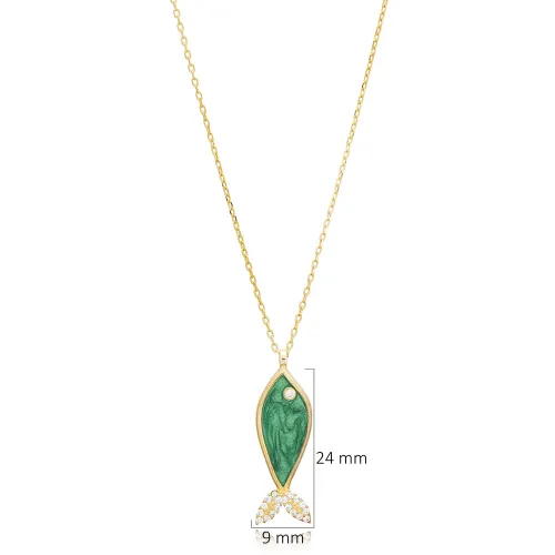 Green Fish Enamel 925 Sterling Silver Necklace Green Fish Enamel 925 Sterling Silver Necklace