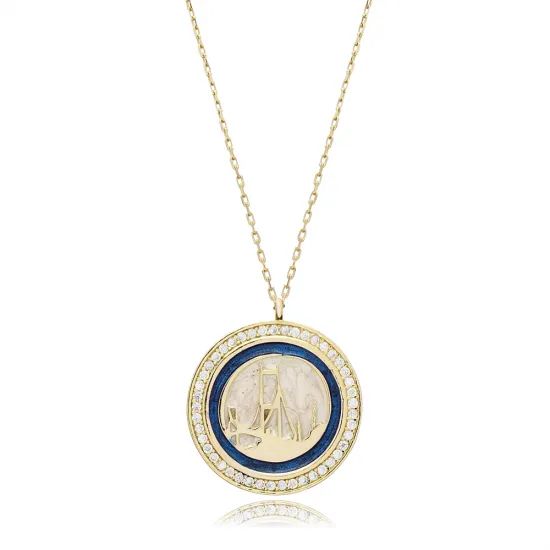 Istanbul Silhouette Round Enamel 925 Silver Necklace Istanbul Silhouette Round Enamel 925 Silver Necklace