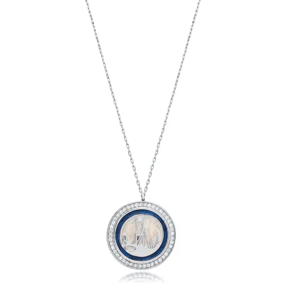 Istanbul Silhouette Round Enamel 925 Silver Necklace Istanbul Silhouette Round Enamel 925 Silver Necklace