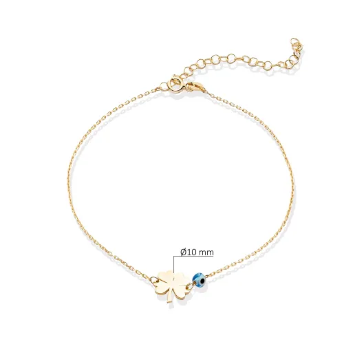 Clover Plain With Evil Eye 925 Sterling Silver Anklet