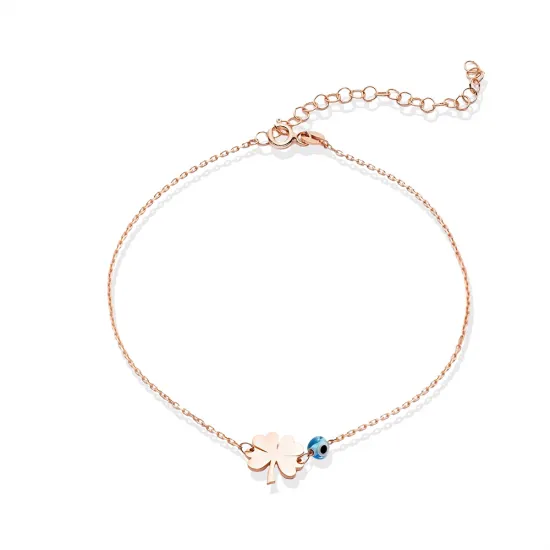Clover Plain With Evil Eye 925 Sterling Silver Anklet Clover Plain With Evil Eye 925 Sterling Silver Anklet