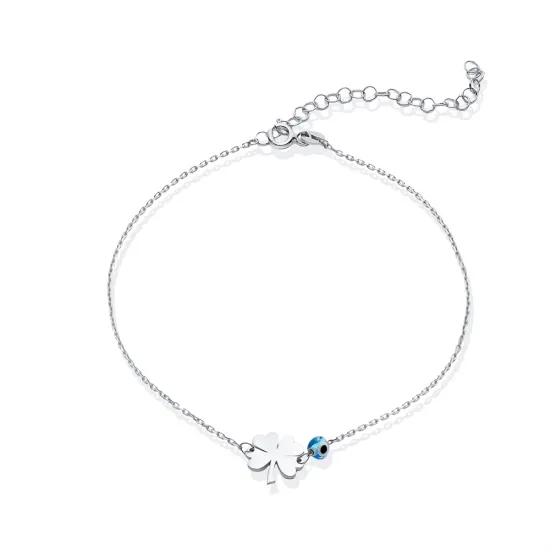 Clover Plain With Evil Eye 925 Sterling Silver Anklet Clover Plain With Evil Eye 925 Sterling Silver Anklet