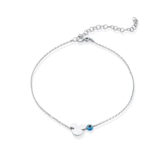 Mouse Plain With Evil Eye 925 Sterling Silver Anklet Mouse Plain With Evil Eye 925 Sterling Silver Anklet