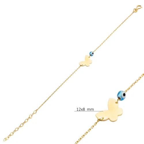 Plain Butterfly With Evil Eye Sterling Silver Bracelet
