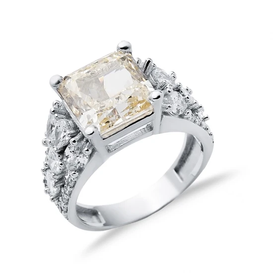 Off White CZ Square Cluster 925 Sterling Silver Ring Off White CZ Square Cluster 925 Sterling Silver Ring