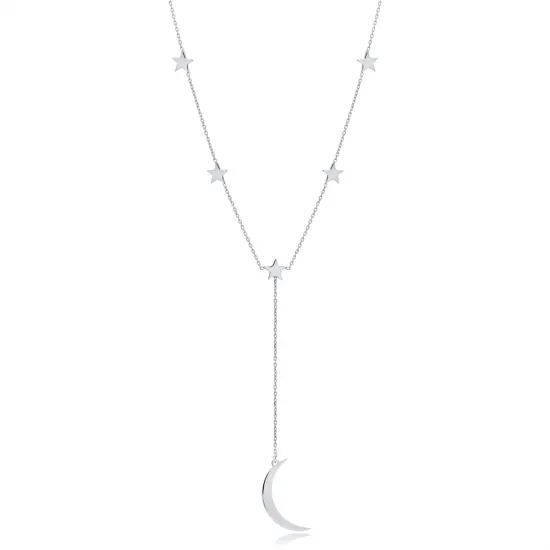 Multiple Star And Moon Y 925 Sterling Silver Necklace - Sade 925 Silver Jewelry