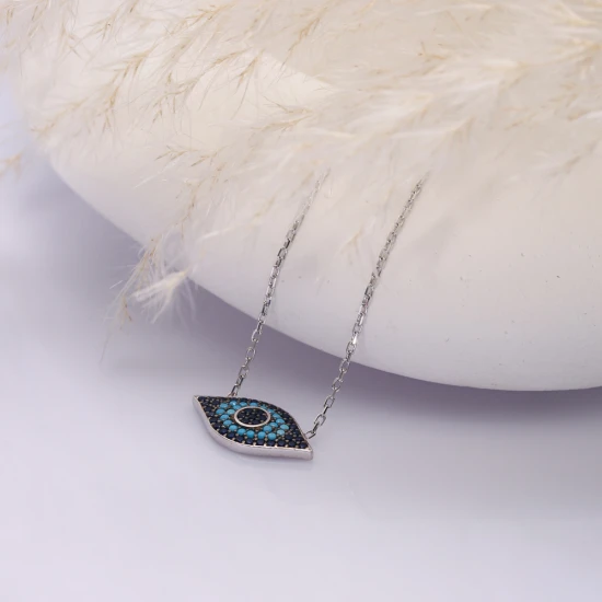 Turquoise Blue Evil Eye 925 Sterling Silver Necklace Turquoise Blue Evil Eye 925 Sterling Silver Necklace