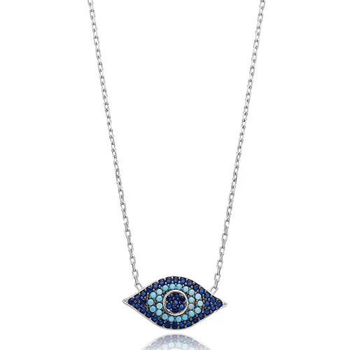 Turquoise Blue Evil Eye 925 Sterling Silver Necklace
