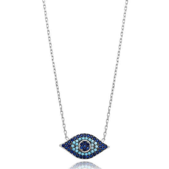 Turquoise Blue Evil Eye 925 Sterling Silver Necklace Turquoise Blue Evil Eye 925 Sterling Silver Necklace