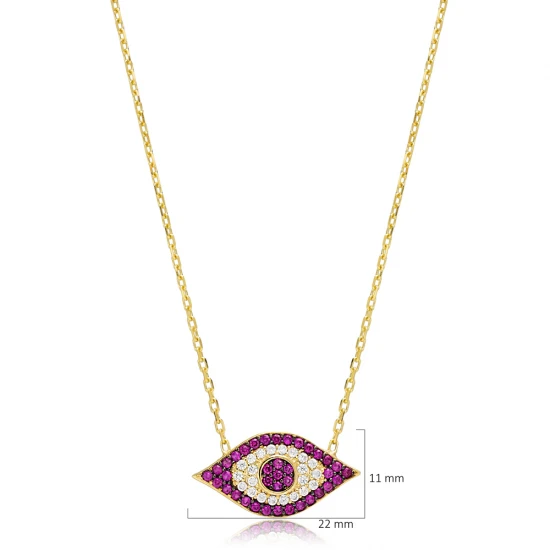 Ruby CZ Evil Eye 925 Sterling Silver Necklace Ruby CZ Evil Eye 925 Sterling Silver Necklace