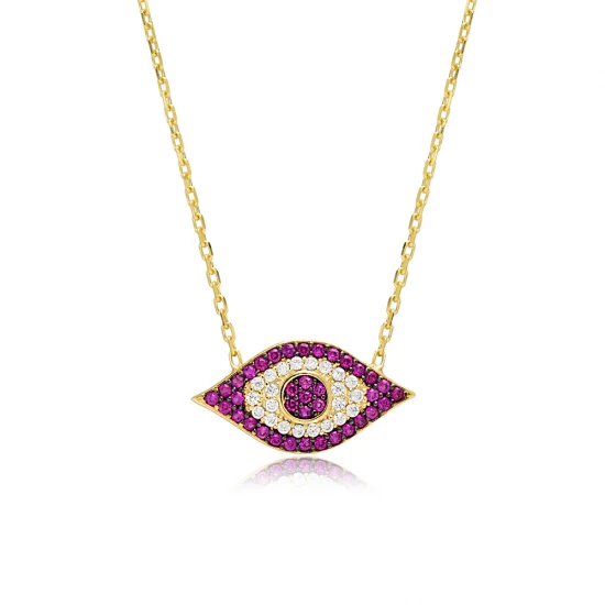 Ruby CZ Evil Eye 925 Sterling Silver Necklace Ruby CZ Evil Eye 925 Sterling Silver Necklace