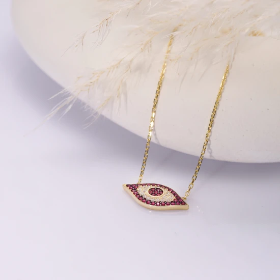 Ruby CZ Evil Eye 925 Sterling Silver Necklace Ruby CZ Evil Eye 925 Sterling Silver Necklace
