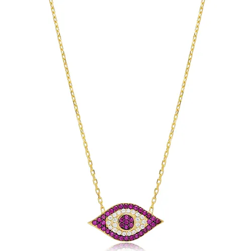 Ruby CZ Evil Eye 925 Sterling Silver Necklace