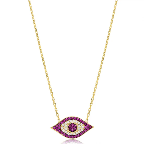 Ruby CZ Evil Eye 925 Sterling Silver Necklace Ruby CZ Evil Eye 925 Sterling Silver Necklace