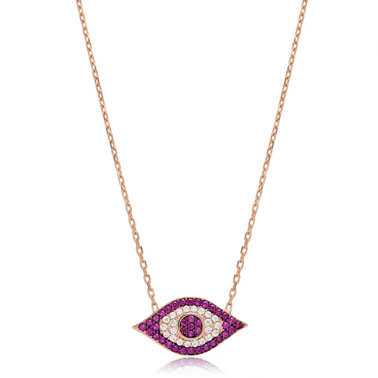 Ruby CZ Evil Eye 925 Sterling Silver Necklace Ruby CZ Evil Eye 925 Sterling Silver Necklace