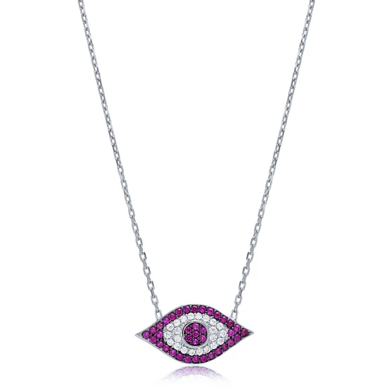 Ruby CZ Evil Eye 925 Sterling Silver Necklace Ruby CZ Evil Eye 925 Sterling Silver Necklace