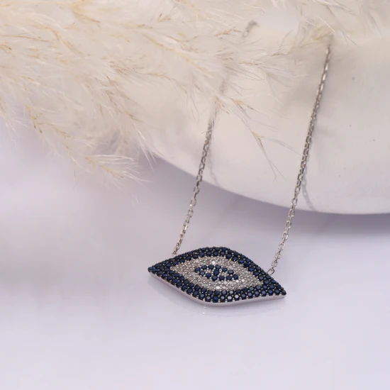 Blue Clear Evil Eye 925 Sterling Silver Necklace Blue Clear Evil Eye 925 Sterling Silver Necklace