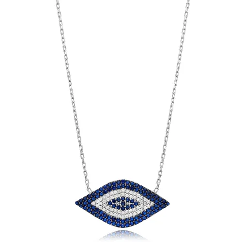 Blue Clear Evil Eye 925 Sterling Silver Necklace