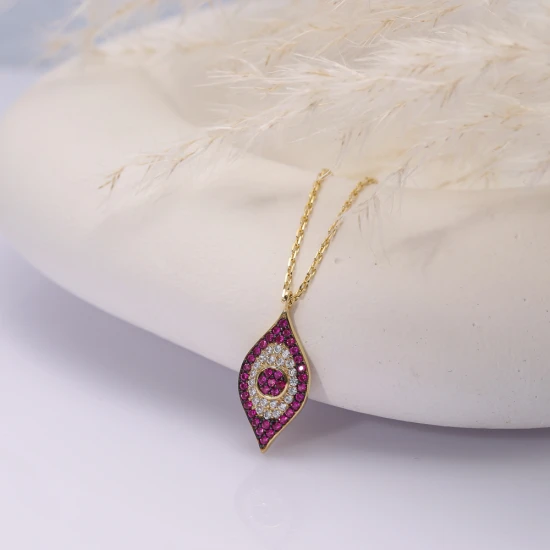 Ruby CZ Evil Eye Sterling Silver Necklace Ruby CZ Evil Eye Sterling Silver Necklace