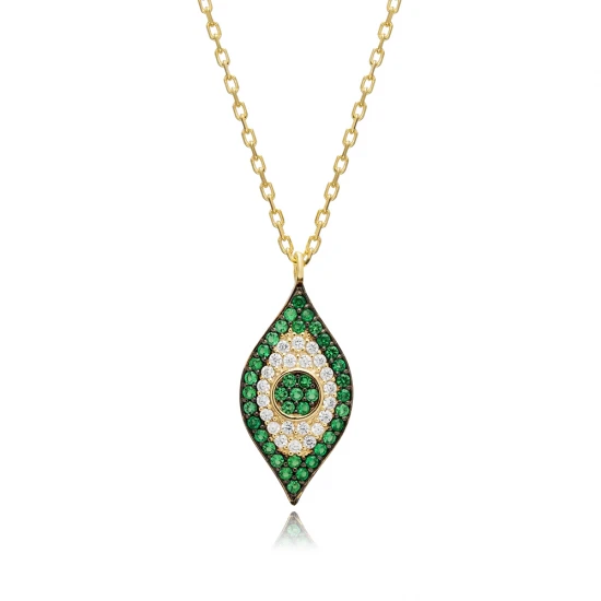 Emerald CZ Evil Eye 925 Sterling Silver Necklace Emerald CZ Evil Eye 925 Sterling Silver Necklace