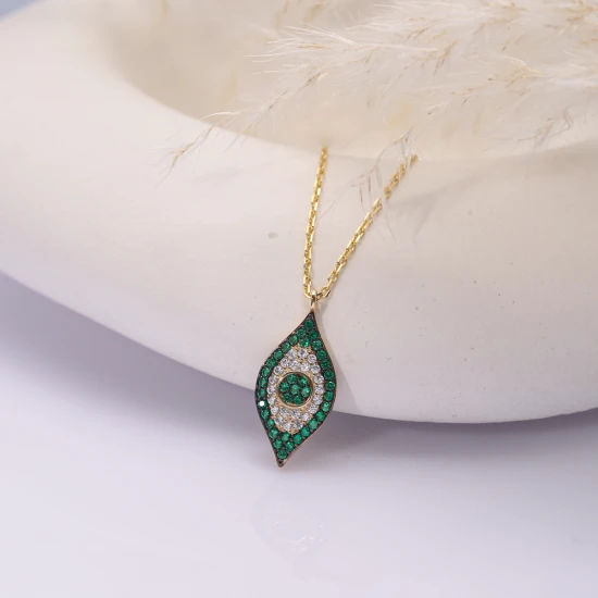 Emerald CZ Evil Eye 925 Sterling Silver Necklace Emerald CZ Evil Eye 925 Sterling Silver Necklace