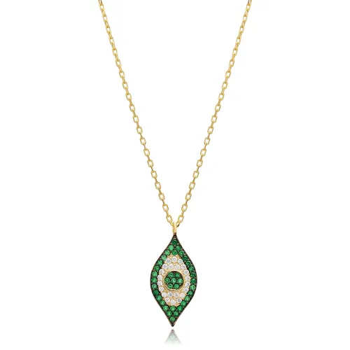 Emerald CZ Evil Eye 925 Sterling Silver Necklace