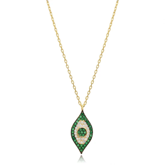 Emerald CZ Evil Eye 925 Sterling Silver Necklace Emerald CZ Evil Eye 925 Sterling Silver Necklace