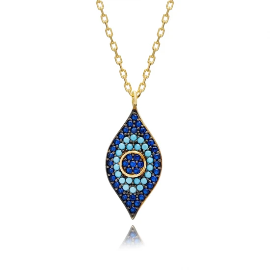 Sapphire CZ Evil Eye 925 Sterling Silver Necklace
