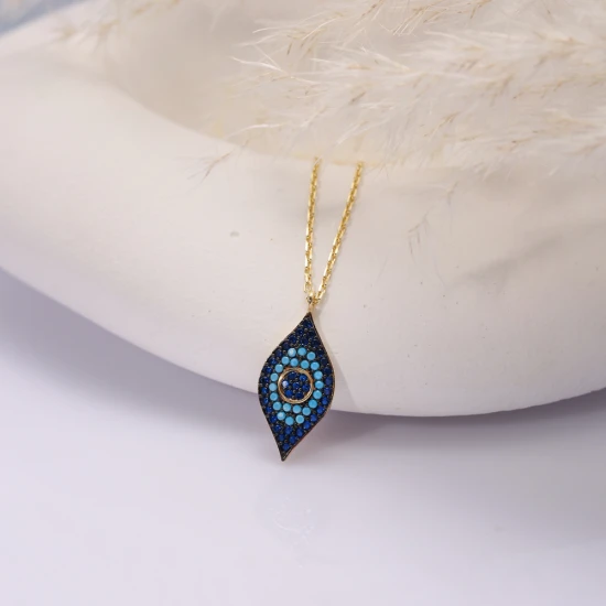 Sapphire CZ Evil Eye 925 Sterling Silver Necklace