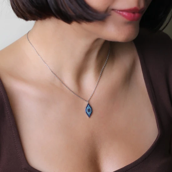 Sapphire CZ Evil Eye 925 Sterling Silver Necklace